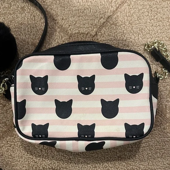Betsey Johnson Black and Pink Cat Patterned Crossbody Bag - Picture 5 of 5